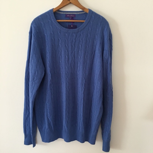 Alan Flusser Blue 100% Cashmere Cable Knit Sweater XL
